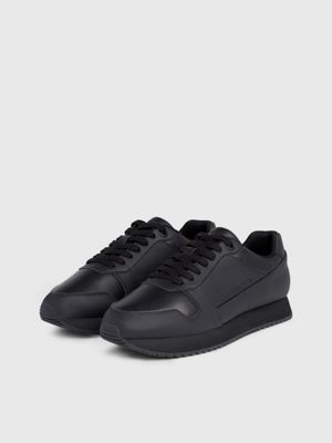 triple black leather trainers for men calvin klein jeans