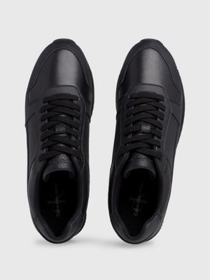 triple black leather trainers for men calvin klein jeans