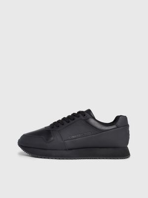 triple black leather trainers for men calvin klein jeans