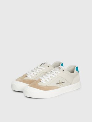 eggshell/travertine/fanfare leather trainers for men calvin klein jeans