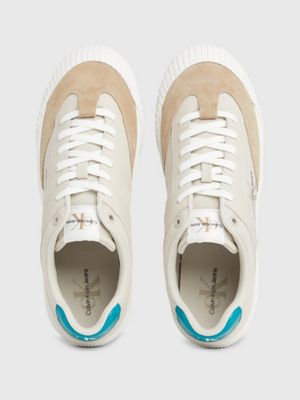 eggshell/travertine/fanfare leather trainers for men calvin klein jeans