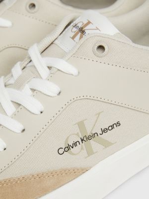 eggshell/travertine/fanfare leather trainers for men calvin klein jeans