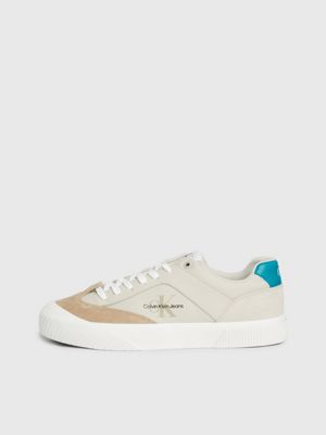 eggshell/travertine/fanfare leather trainers for men calvin klein jeans