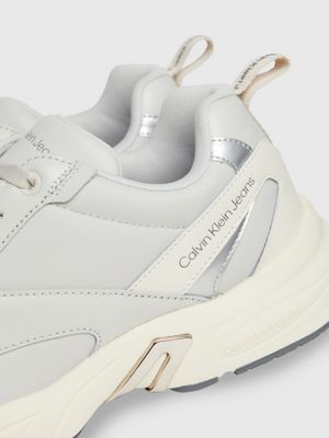 oyster mushroom/creamy white/silver leather trainers for men calvin klein jeans