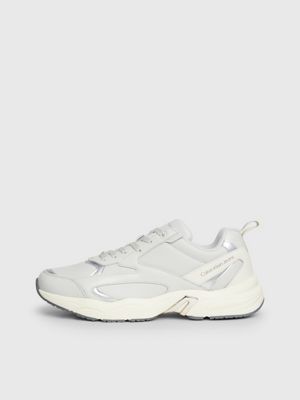 oyster mushroom/creamy white/silver leather trainers for men calvin klein jeans