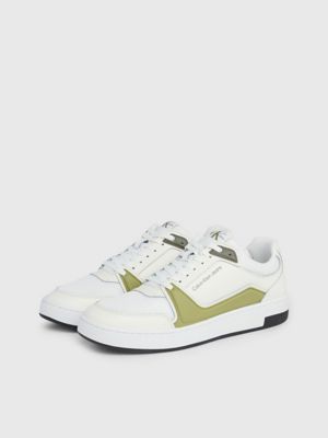 bright white/icicle/dusty olive leather trainers for men calvin klein jeans