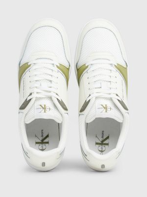 bright white/icicle/dusty olive leather trainers for men calvin klein jeans