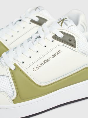 bright white/icicle/dusty olive leather trainers for men calvin klein jeans