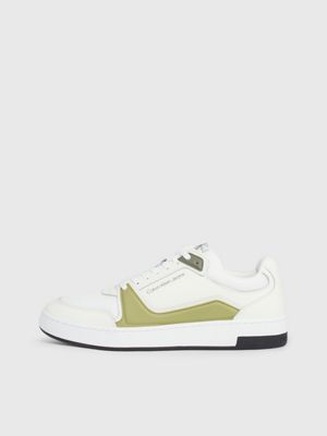 bright white/icicle/dusty olive leather trainers for men calvin klein jeans