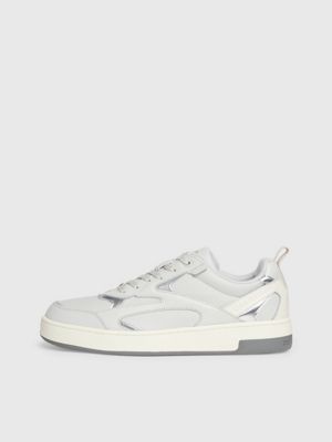 oyster mushroom/creamy white/silver leather trainers for men calvin klein jeans