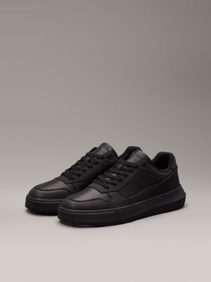 triple black faux leather trainers for men calvin klein jeans