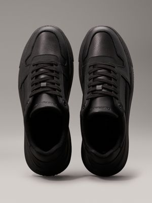 triple black faux leather trainers for men calvin klein jeans