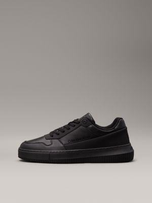 triple black faux leather trainers for men calvin klein jeans