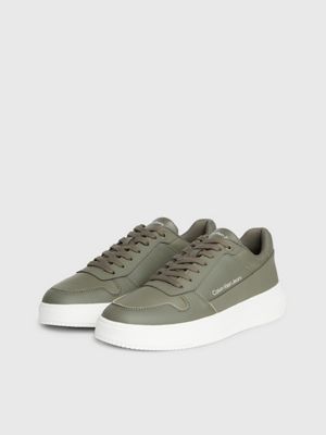 dusty olive/bright white faux leather trainers for men calvin klein jeans