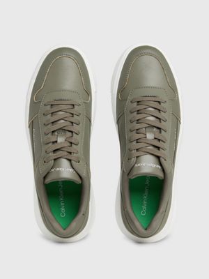 dusty olive/bright white faux leather trainers for men calvin klein jeans