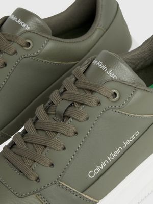 dusty olive/bright white faux leather trainers for men calvin klein jeans