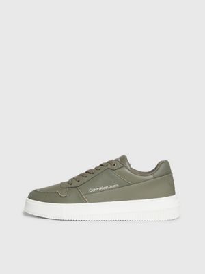 dusty olive/bright white faux leather trainers for men calvin klein jeans