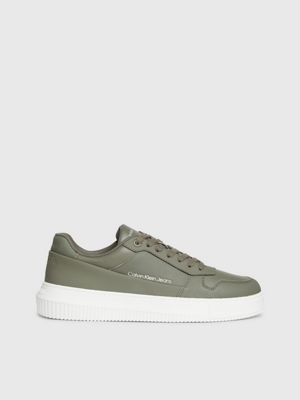 green faux leather trainers for men calvin klein jeans