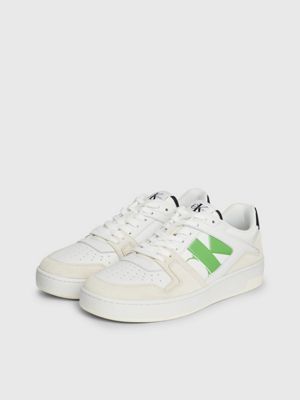 bright white/black/classic green suede trainers for men calvin klein jeans