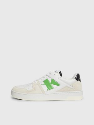 bright white/black/classic green suede trainers for men calvin klein jeans