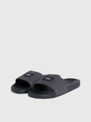 black salt/pepper washed canvas sliders for men calvin klein jeans