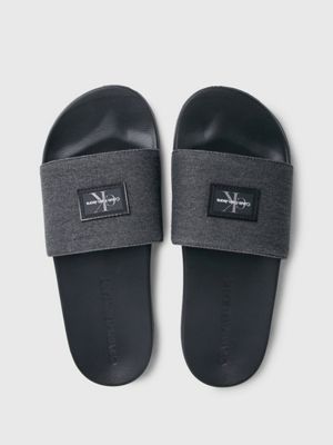 black salt/pepper washed canvas sliders for men calvin klein jeans