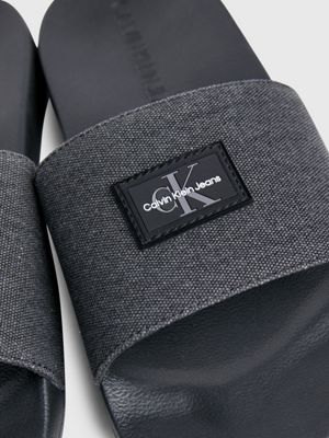 black salt/pepper washed canvas sliders for men calvin klein jeans