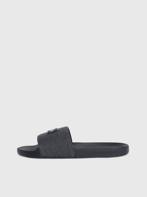 black salt/pepper washed canvas sliders for men calvin klein jeans