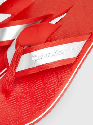 fiery red/metallic foil metallic flip flops for men calvin klein jeans