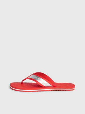 fiery red/metallic foil metallic flip flops for men calvin klein jeans