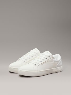 triple white canvas trainers for men calvin klein jeans