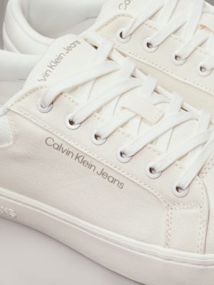 triple white canvas trainers for men calvin klein jeans