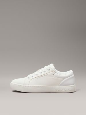 triple white canvas trainers for men calvin klein jeans