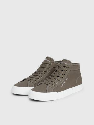 dusty olive/bright white canvas high-top trainers for men calvin klein jeans