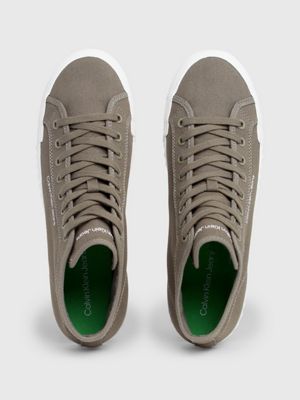 dusty olive/bright white canvas high-top trainers for men calvin klein jeans