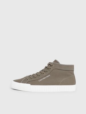 dusty olive/bright white canvas high-top trainers for men calvin klein jeans