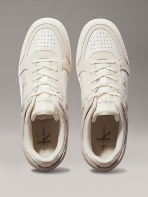 creamy white/eggshell suede trainers for men calvin klein jeans