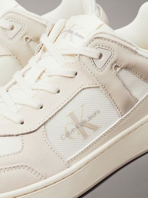 creamy white/eggshell suede trainers for men calvin klein jeans