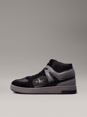 black/charcoal grey suede high-top trainers for men calvin klein jeans