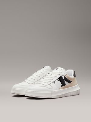 bright white/black leather trainers for men calvin klein jeans