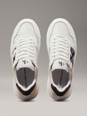 bright white/black leather trainers for men calvin klein jeans