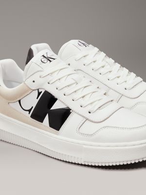 bright white/black leather trainers for men calvin klein jeans