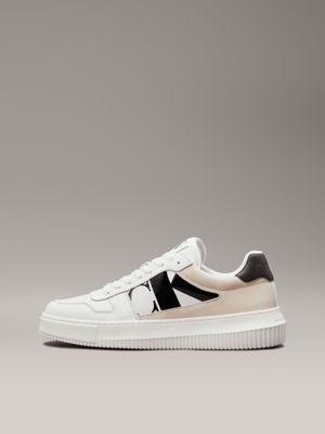 bright white/black leather trainers for men calvin klein jeans