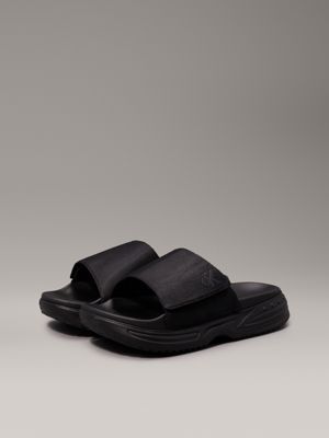 triple black chunky sliders for men calvin klein jeans