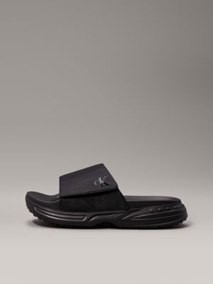 triple black chunky sliders for men calvin klein jeans