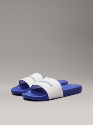 bright white/sapphire blue logo sliders for men calvin klein jeans