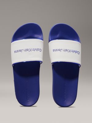 bright white/sapphire blue logo sliders for men calvin klein jeans