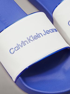 bright white/sapphire blue logo sliders for men calvin klein jeans