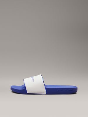 bright white/sapphire blue logo sliders for men calvin klein jeans