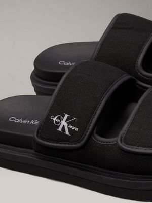 triple black canvas sandals for men calvin klein jeans